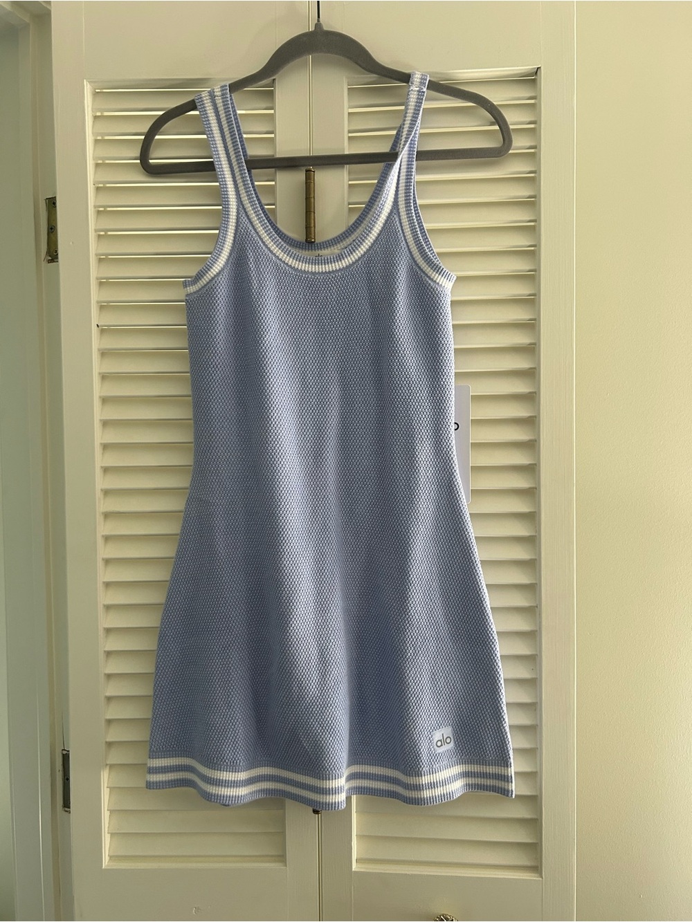 NWT ALO Yoga Tennis Club Sweater Knit Dress Light Blue White Size Small - Picture 2 of 7